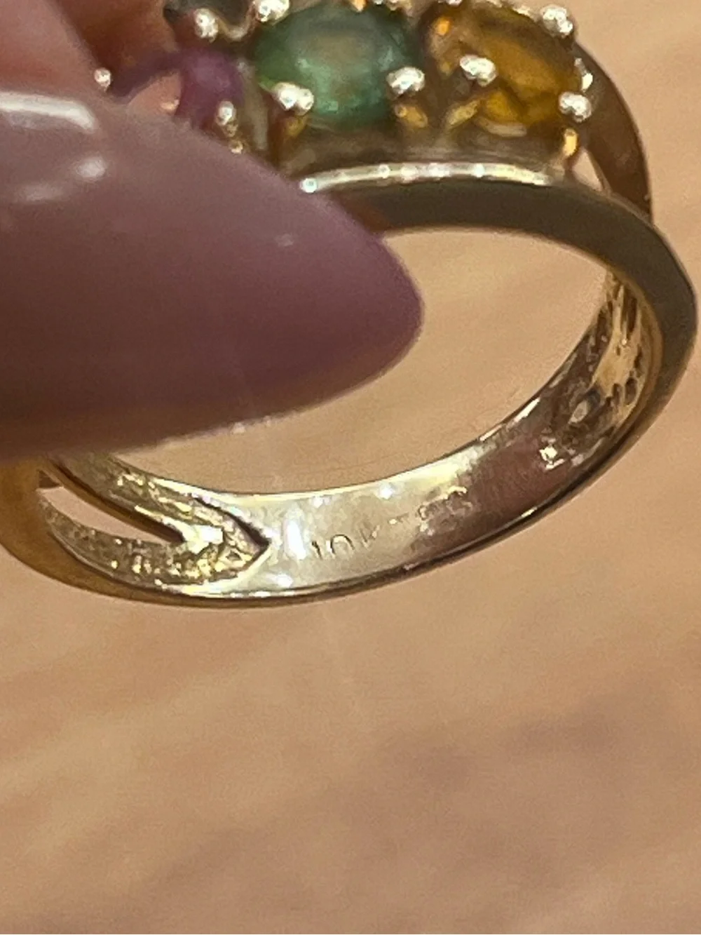 10k Yellow Gold Multicolor Gemstone Band Ring